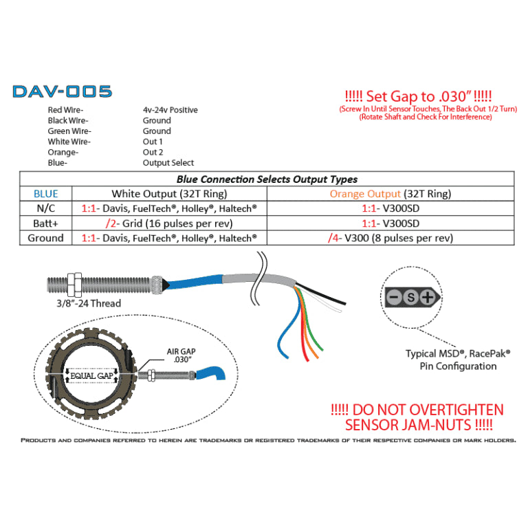 32 Tooth Drive Shaft Sensor – Dual Channel Special Output Profiler Rated DAV-005